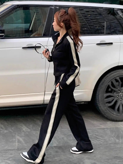 Coat Top+Wide Leg Pant Sets Trouser Women Tracksuit Sweatershirt Sporty Outfits