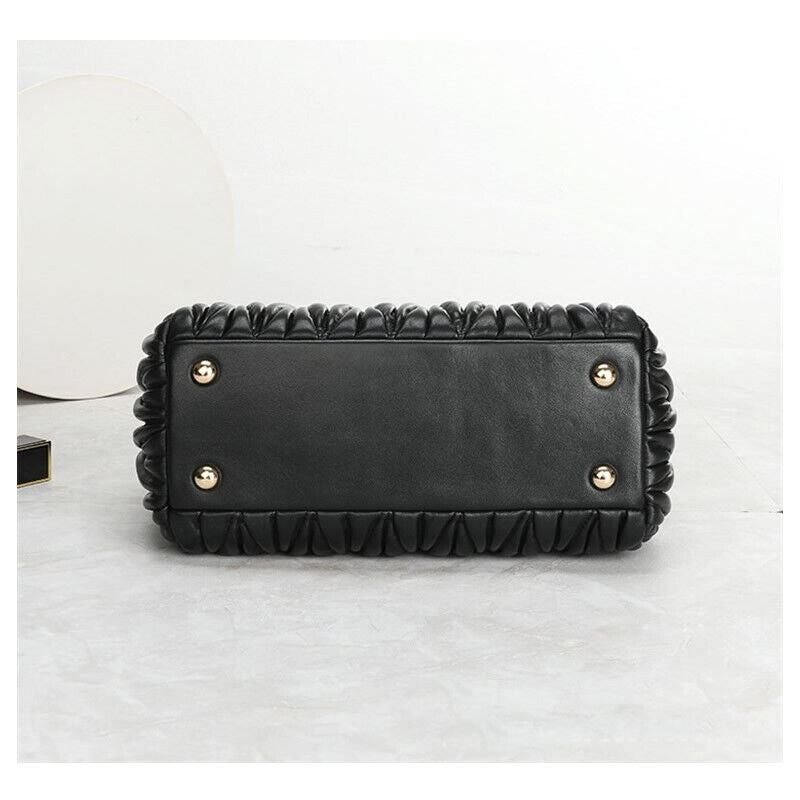 Small Quilted Sheepskin Leather Tote Clutch Purse Handbag Fashion Shoulder Bag