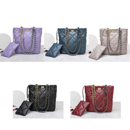 Quilted Sheepskin Leather Tote Shoulder Bag Purse Chain Handles Handbag Fashion