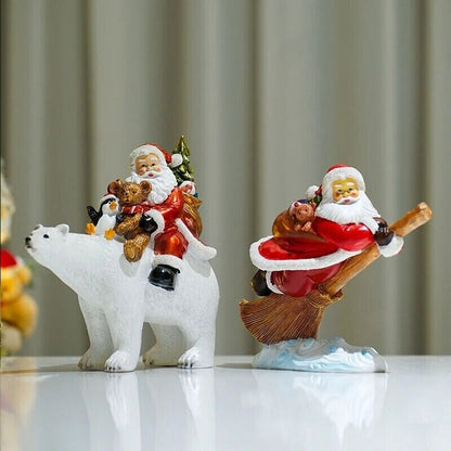 Christmas Ornament Resin Santa Claus Riding Polar Bear Statue Decor 25x11x23.5cm
