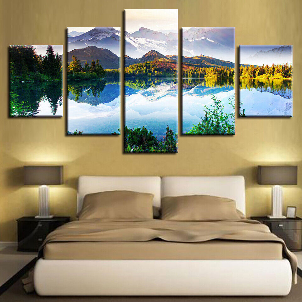 Canvas Pictures Modular Home Decor 5 Pieces Magnificent Mountain And River