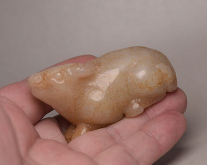 Chinese Natural Hetian Jade Carved Ox Statue Nice Figurines Collection Art Work