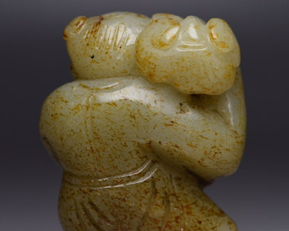 Collections Chinese Hetian Jade Hand Carving Children Statue Decor Nice Figurine