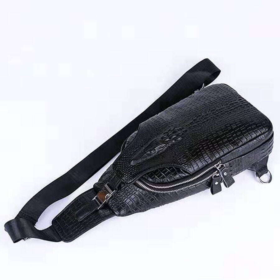 Men's Sling Backpack 100% Genuine Leather Crocodile Crossbody Chest Bag Daypack