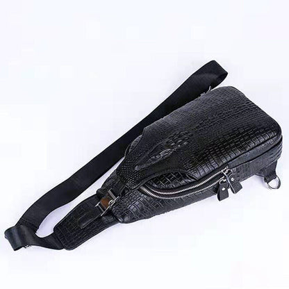 Men's Sling Backpack 100% Genuine Leather Crocodile Crossbody Chest Bag Daypack