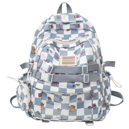 Cartoon Backpack Two Piece School Student Bag 31*13*42CM Canvas Zipper Blue Pink