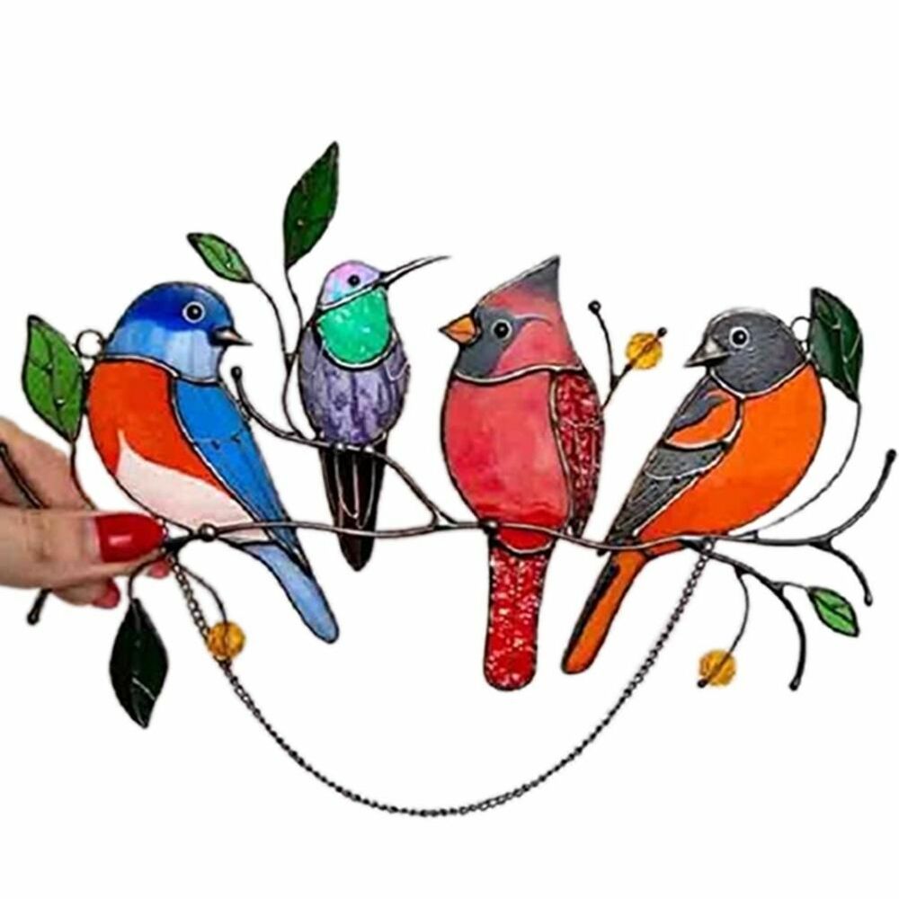Window Hangings Bird Ornaments 20x15cm Stain Glass Home Suncatchers Wall Decals
