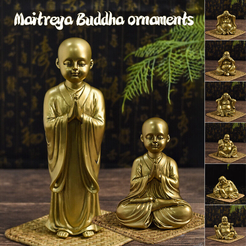 Resin Maitreya Buddha Statue Buddhist Supplies Sculpture Craft Desk Decoration