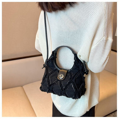 Retro Denim Shoulder Bag Half Moon Small Purse Messenger Tassel Clutch Handbags