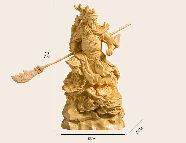 16CM Guan Yu Statue Buddha Statue Solid Wood Feng Shui Boxwood Carving Home