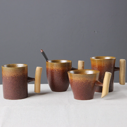 Ceramic Coffee Cup Espresso Cup With Wooden HandleTea Cup