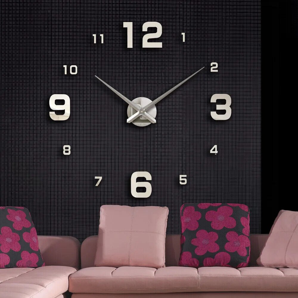 DIY Wall Clocks Modern Large Acrylic Mirror Stickers Quartz Needle Hanging Watch