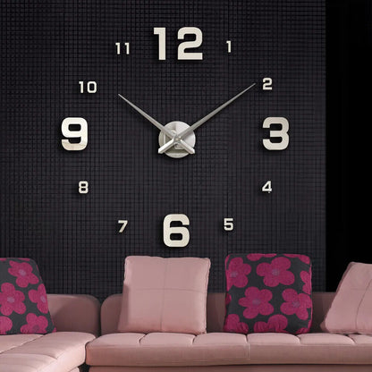 DIY Wall Clocks Modern Large Acrylic Mirror Stickers Quartz Needle Hanging Watch