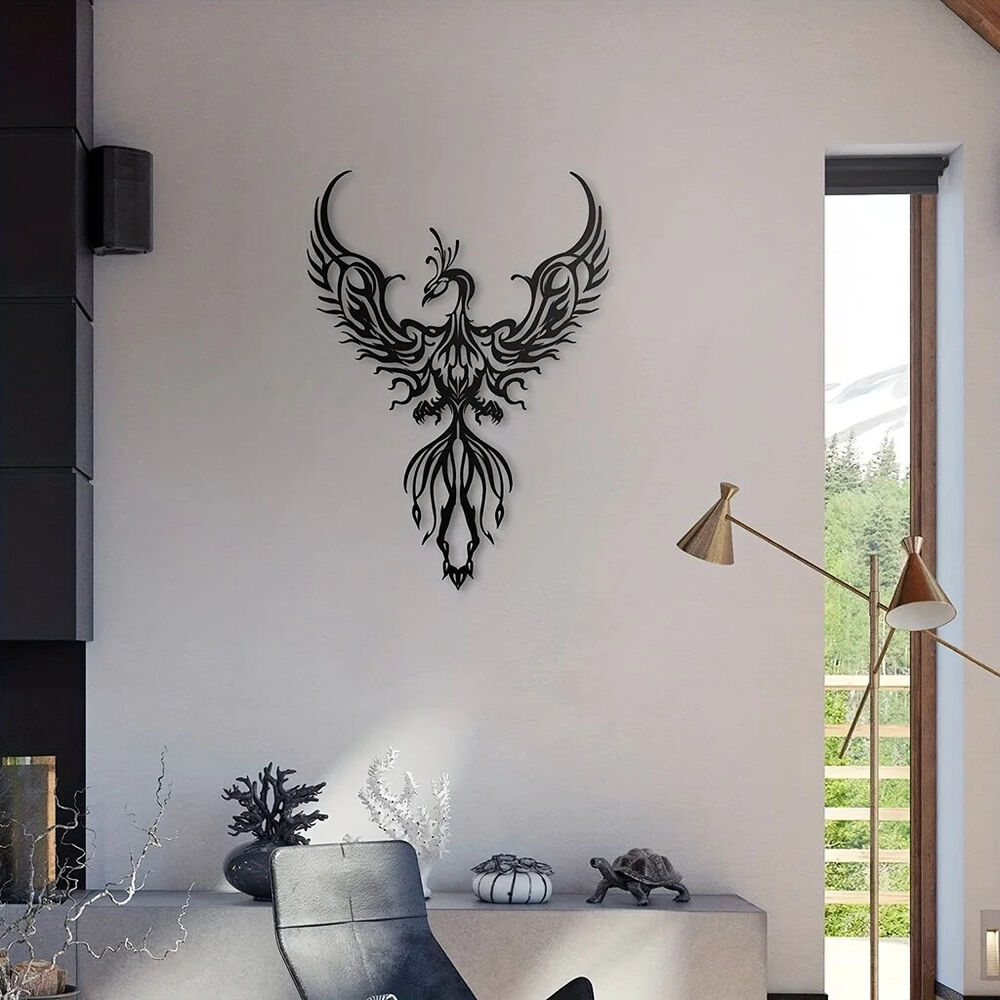 Metal Phoenix Design Hanging Wall Decor, Art Indoor Living Room Wall Decor Home