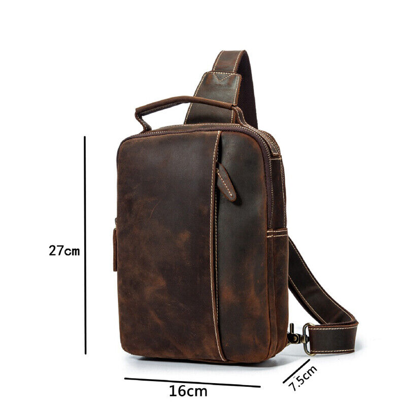 Men's Sling Backpack Crazy Horse Leather Large Capacity Chest Bag Crossbody Bag