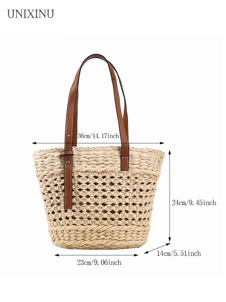 Summer Straw Beach Tote Bags for Women Handbag Basket Shoulder Bag