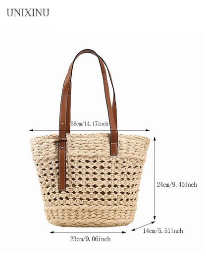Summer Straw Beach Tote Bags for Women Handbag Basket Shoulder Bag