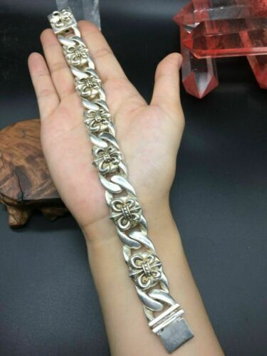 Asian old miao silver hand cast cool statue bracelet jewel gift