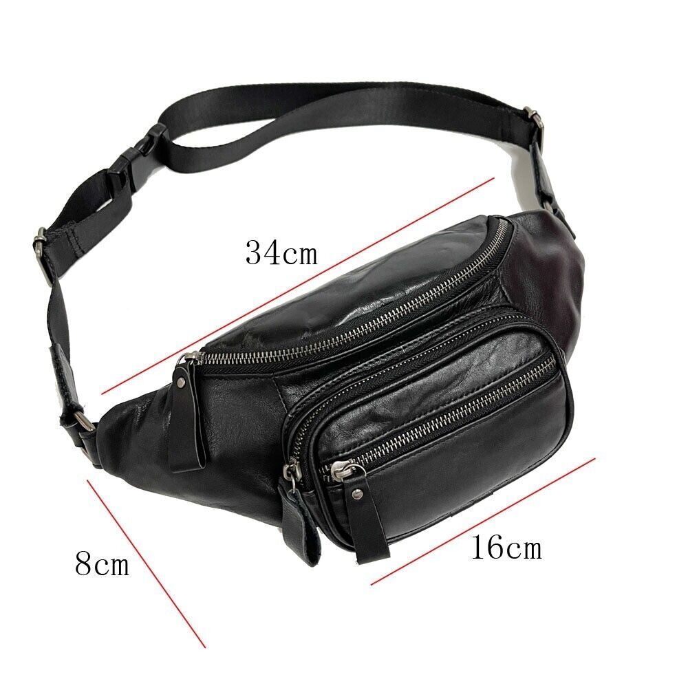 Black Men Real Cow Leather Small Belt Bum Bag Waist Fanny Pack Sport Backpack
