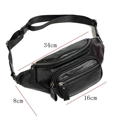 Black Men Real Cow Leather Small Belt Bum Bag Waist Fanny Pack Sport Backpack