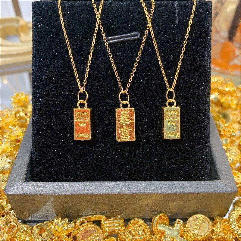 Collar con colgante de oro puro 999 de 24k auténtico, cadena pura con diseño de
