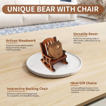 Hand-Carved Cute Bear Figure Wooden Collectibles for Desk Bedroom Decoration