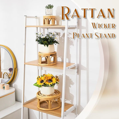 Woven Rattan Plant Stand Wicker Riser Stand Indoor Outdoor Home Decor Set of 3