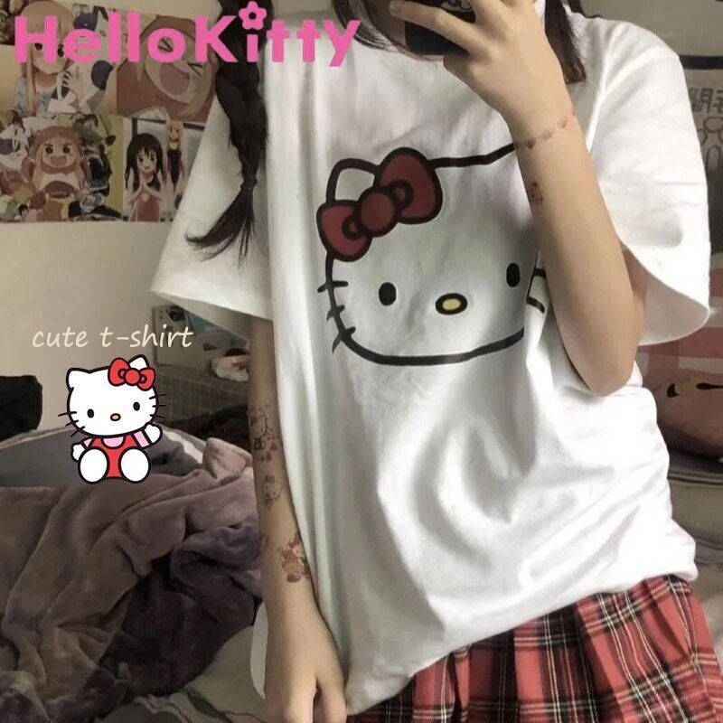 Hello Kitty T-Shirt Cotton Short Sleeve Breathable Cartoon Anime