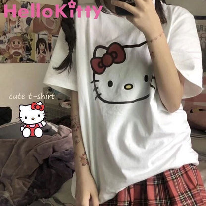 Hello Kitty T-Shirt Cotton Short Sleeve Breathable Cartoon Anime
