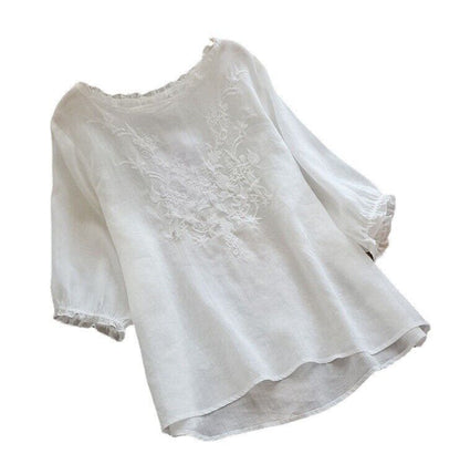 Women Summer Cotton Linen Shirt Casual Blouse Summer Baggy T-Shirt Tunic Tops