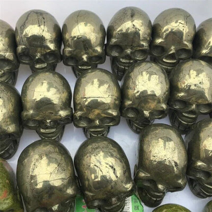 Pyrites Skulls Natural Copper Decorative Mineral Head Mini Sculptures 47x40x30mm