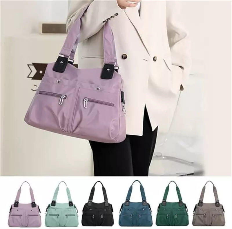 Large Capacity Lightweight Waterproof Multi-Pocket Nylon Shoulder Bag w/Zipper