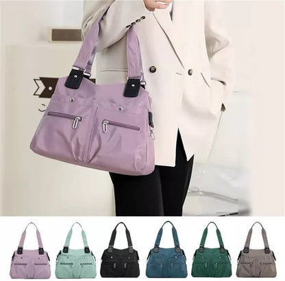 Large Capacity Lightweight Waterproof Multi-Pocket Nylon Shoulder Bag w/Zipper
