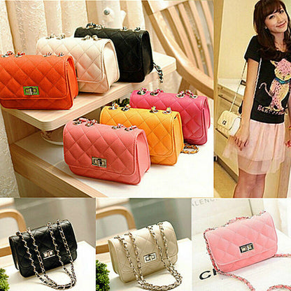 Leather Handbag Shoulder Cross Body Bag Satchel Purse Solid Chains Hasp Flap