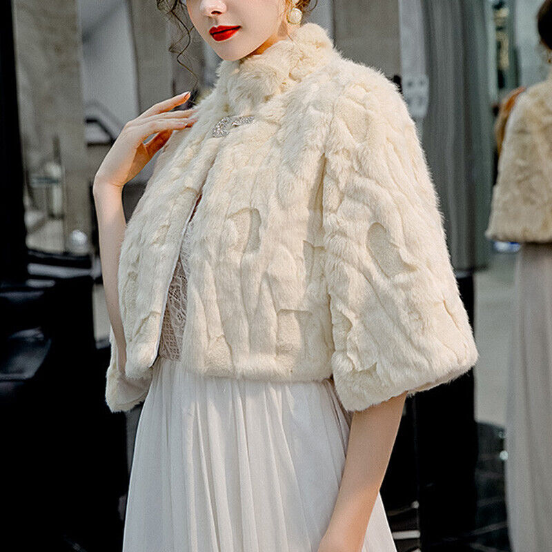 Elegant Women Ladies Faux Fur Wedding Bridal Wrap Shawl Jacket Winter Warm Cloak