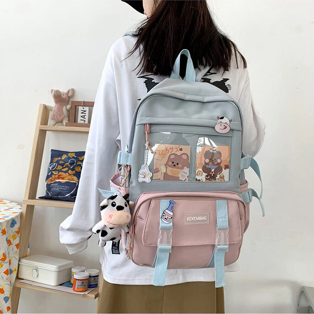 Students School Bags Canvas Backpack Patchwork Women