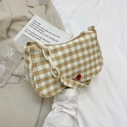 Oxford Cloth Plaid Shoulder Underarm Bags Chain Small Purse Handbag 22*13*6 CM