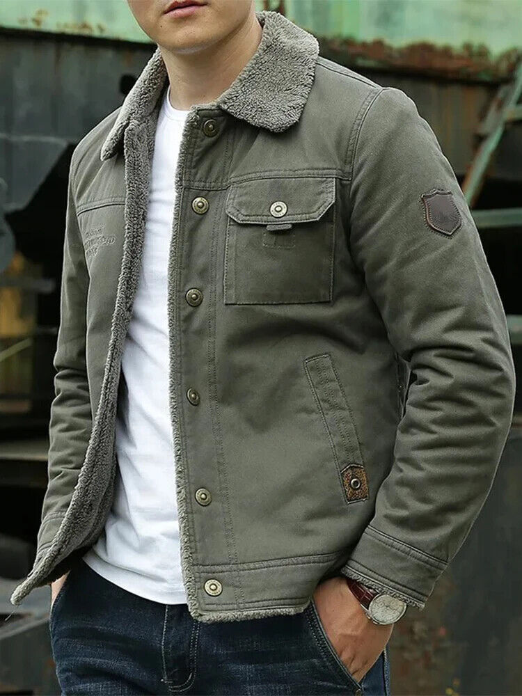 Thicken Jacket Man Warm Turndown Coats Men Solid Long Sleeves Outwears