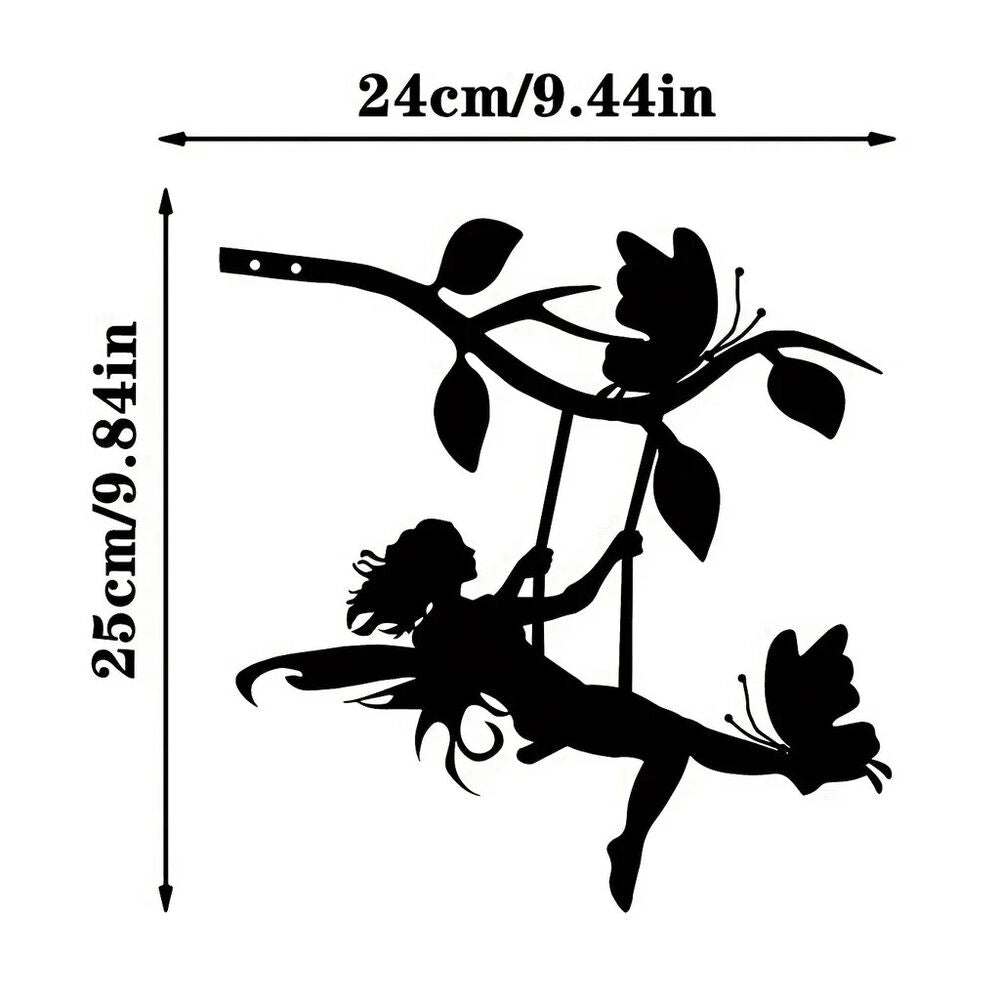 Swing Elf On Branch Steel Silhouette Metal Wall Art Home Garden Yard Patio
