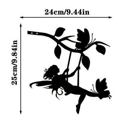 Swing Elf On Branch Steel Silhouette Metal Wall Art Home Garden Yard Patio