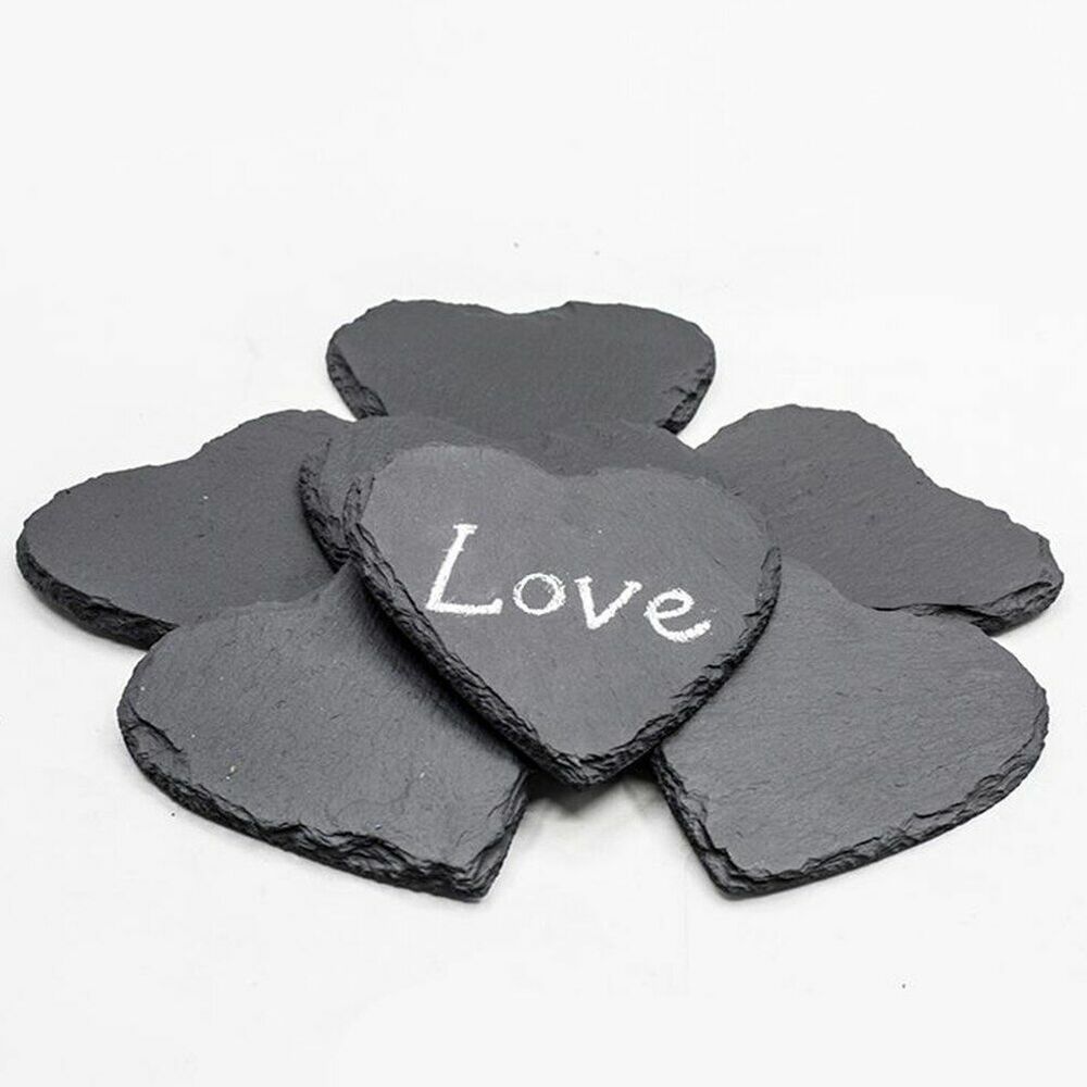 4Pcs/Set Heart Shape Cups Mats 10x10x0.4cm Slate Black Drinks Beverages Coasters