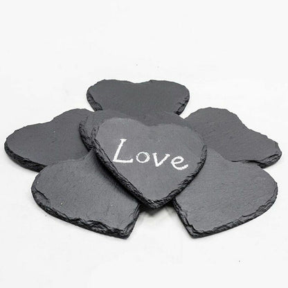 4Pcs/Set Heart Shape Cups Mats 10x10x0.4cm Slate Black Drinks Beverages Coasters