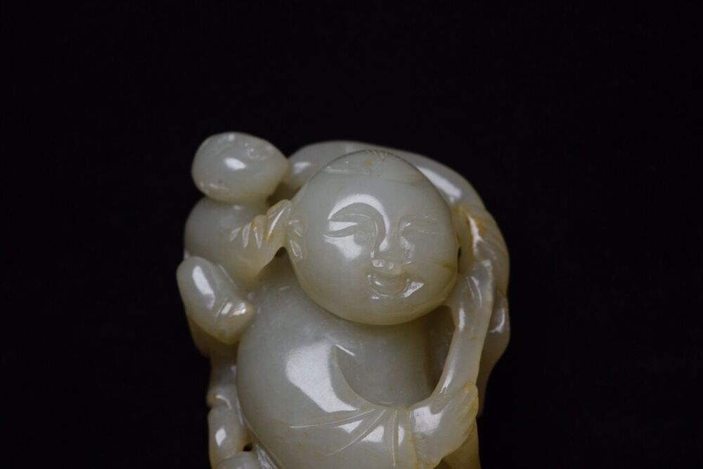 Chinese Natural Hetian Jade Hand Carving Children Statue Exquisite Figurines Art