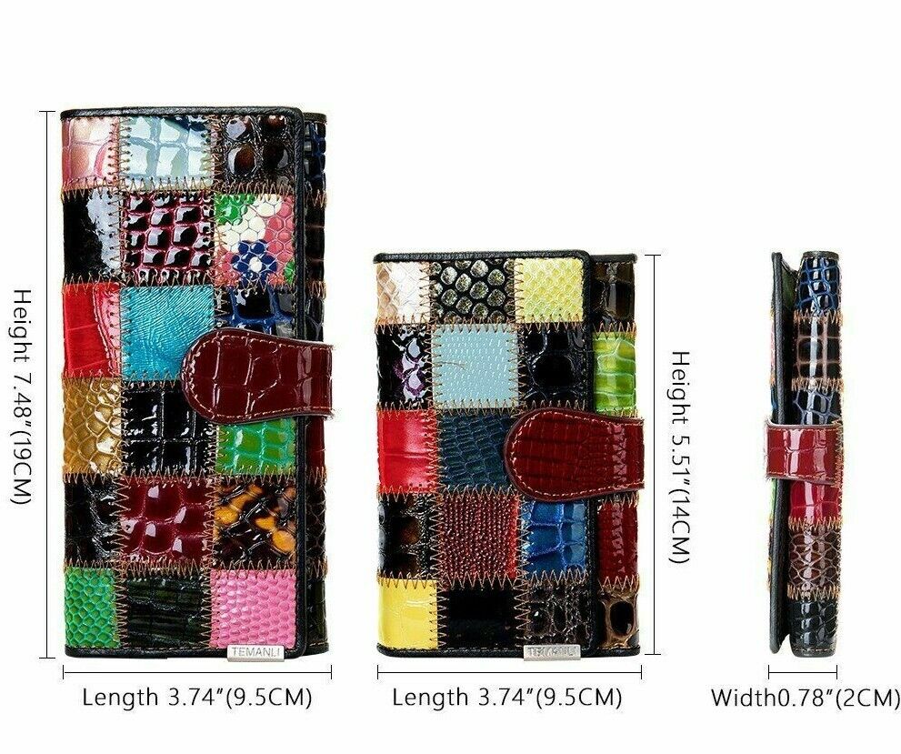 Women Long Medium Size Wallet Genuine Leather Patchwork Ladies Zipper Clutch Bag