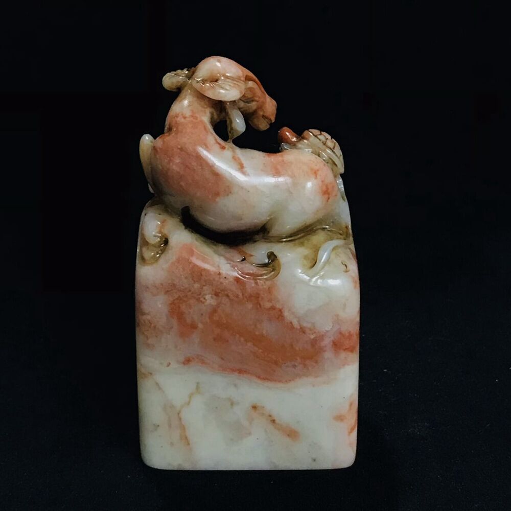 Chinese Natural Shoushan Stone Carved Statue Animal Seal Figurine Collection Art