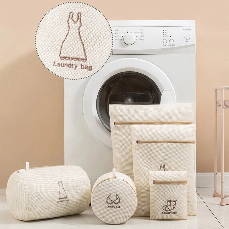 Laundry Bag Polyester Fine Mesh Embroidery Print Pouch Household Clothes Washing