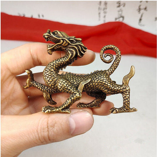 Chinese Old Vintage Solid Brass Handwork Collectible Dragon Ornament Statue