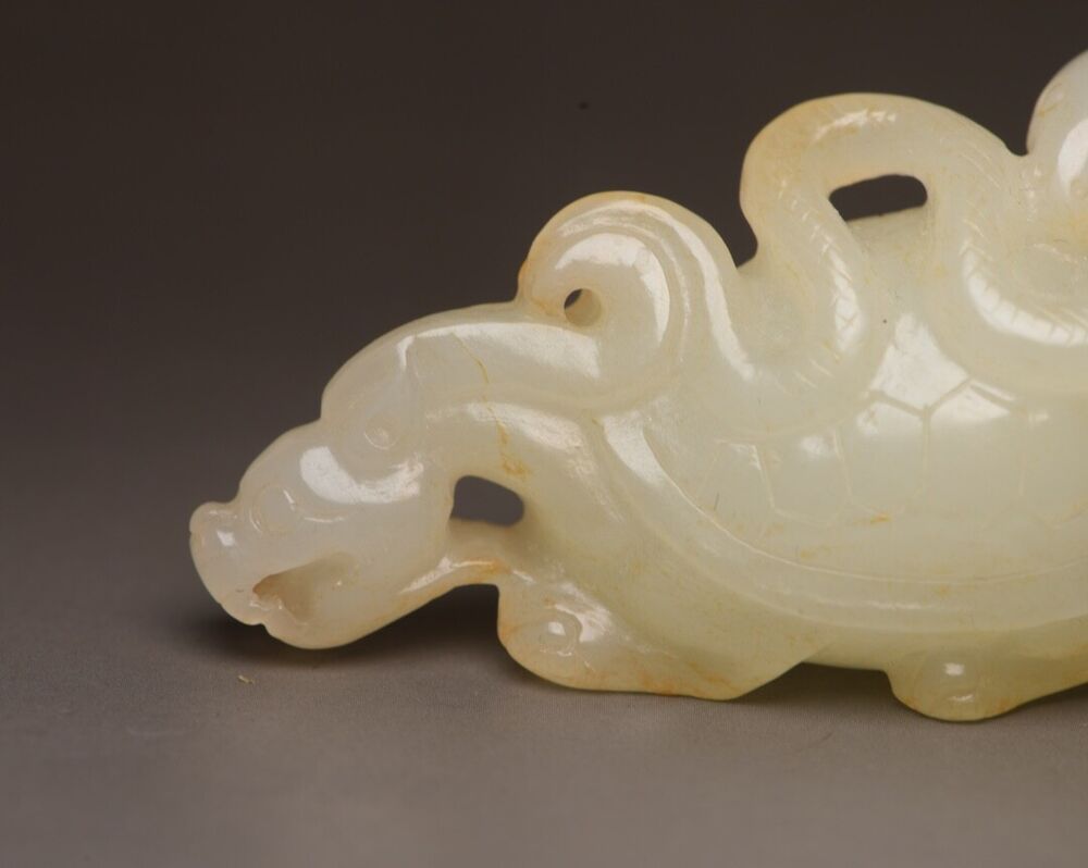 Top Chinese Natural Hetian Jade Carved Exquisite Dragon Turtle Statue Collection