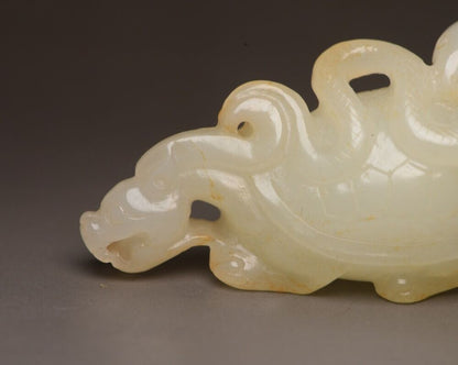 Top Chinese Natural Hetian Jade Carved Exquisite Dragon Turtle Statue Collection