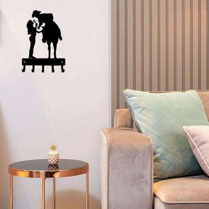 Wall Mounted Hook Up Romantic Couple Key Rack Hanger Metal Pendant Wall Art Home